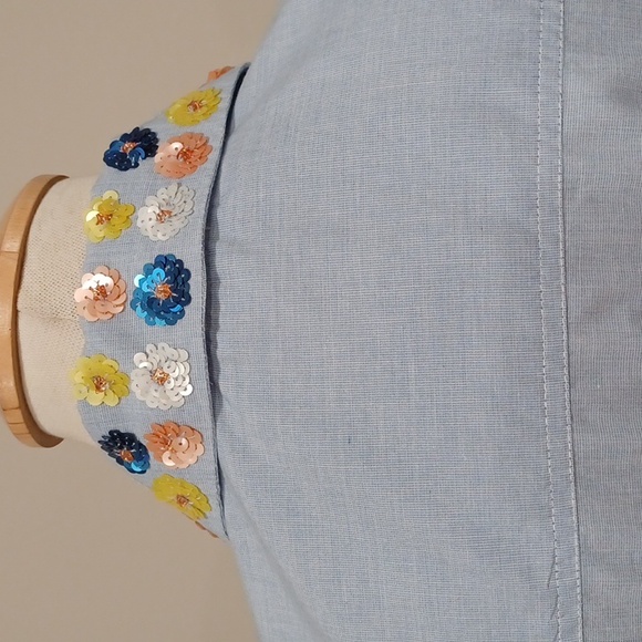 Lord & Taylor Sequined Collar Button Front Cotton Shirt Dress- Sz. Med - Picture 2 of 13